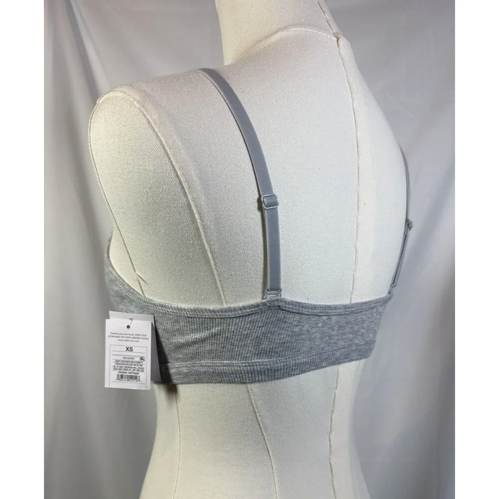Auden Women's Size XS Cotton Blend Scoop Ribbed Bralette Bra Light Heather Gray